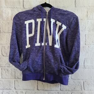 Victoria's Secret Pink Purple And White Fleece Full Zip Hoodie NWT Size XS